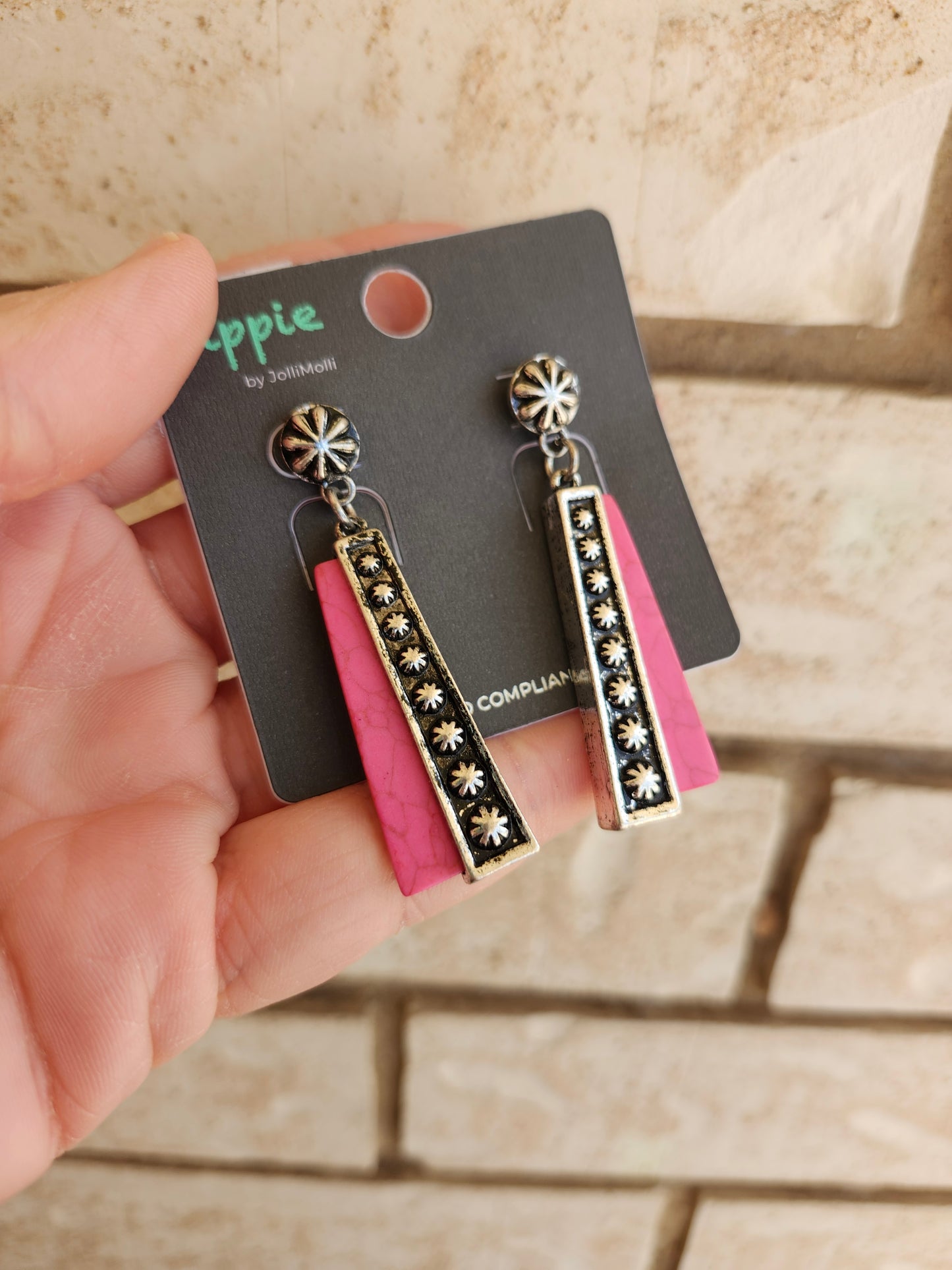 Pink stone star earrings