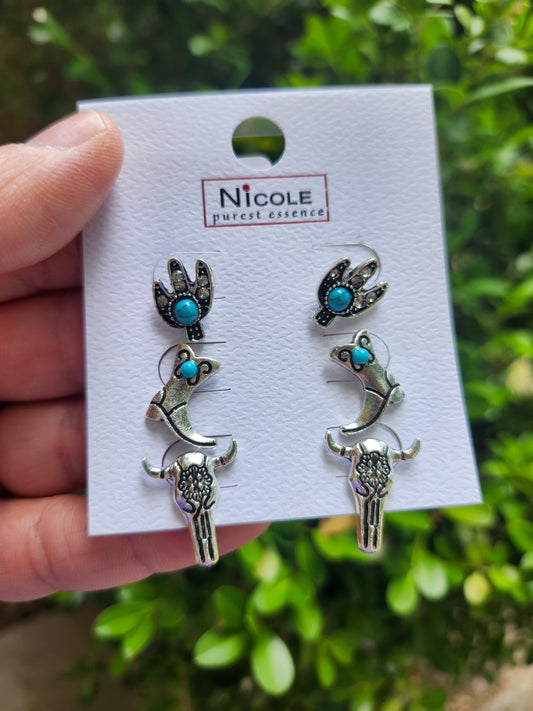 3 pack turquoise earrings