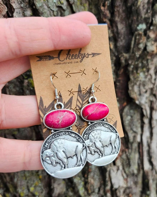 Pink buffalo earrings