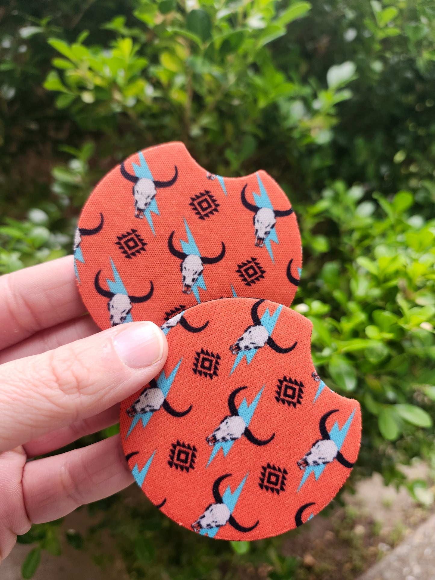 Orange skull car coaster