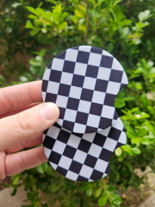 Black and white checkered car coaster