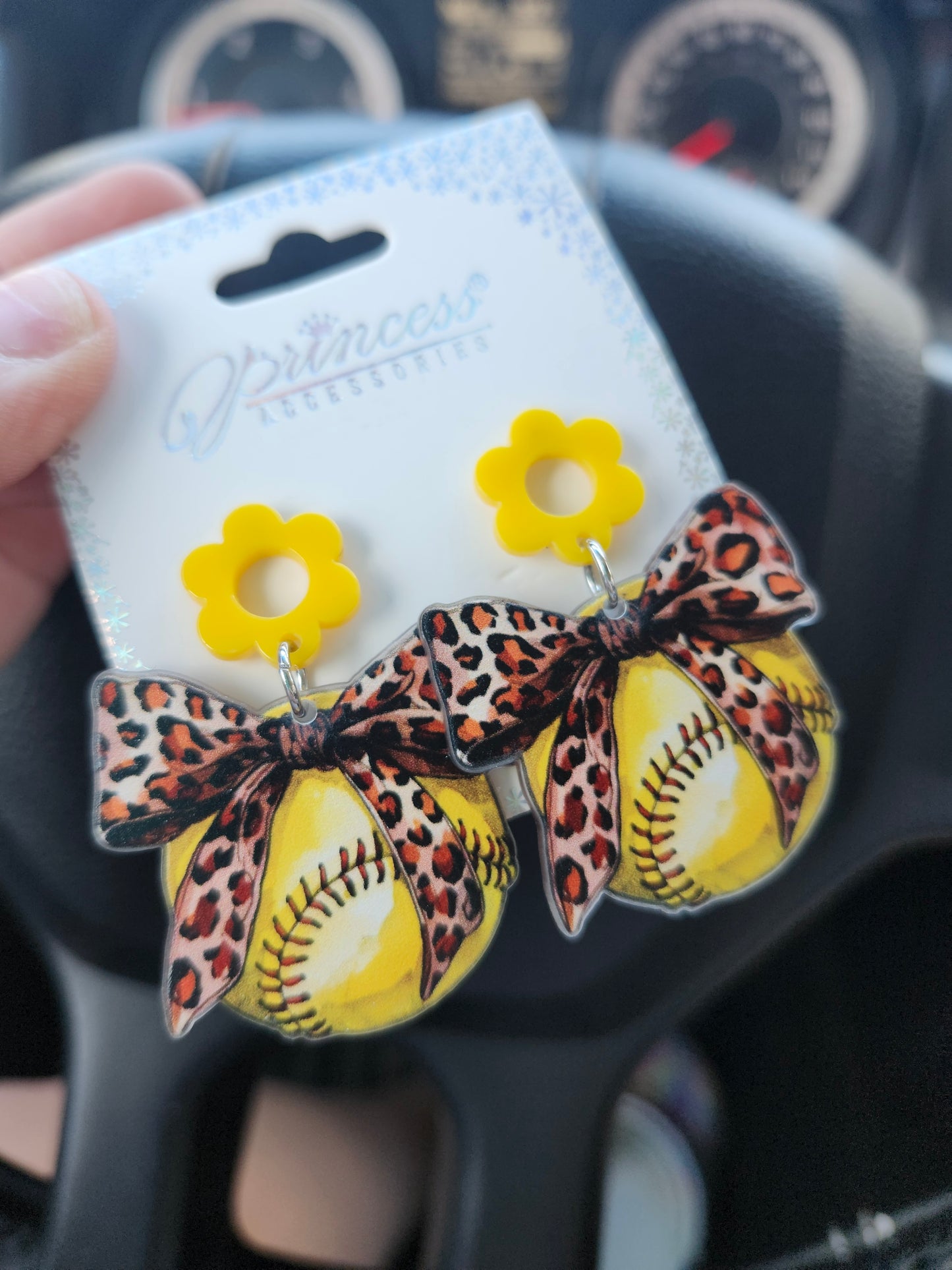 Cheetah bow softball earrings