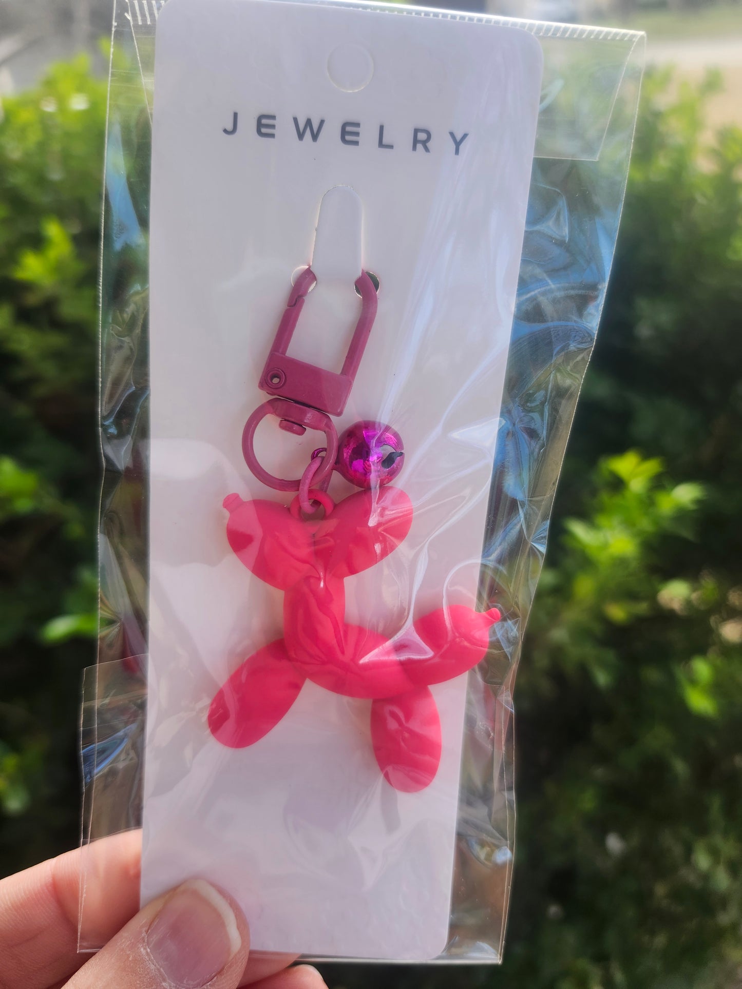Hot pink balloon dog keychain