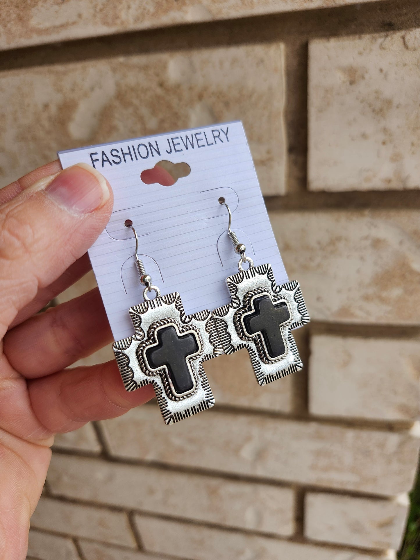 Black cross earrings