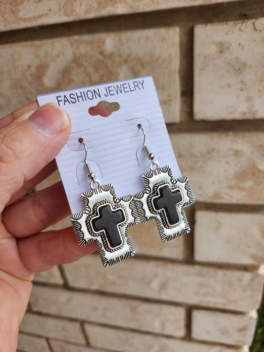 Black cross earrings