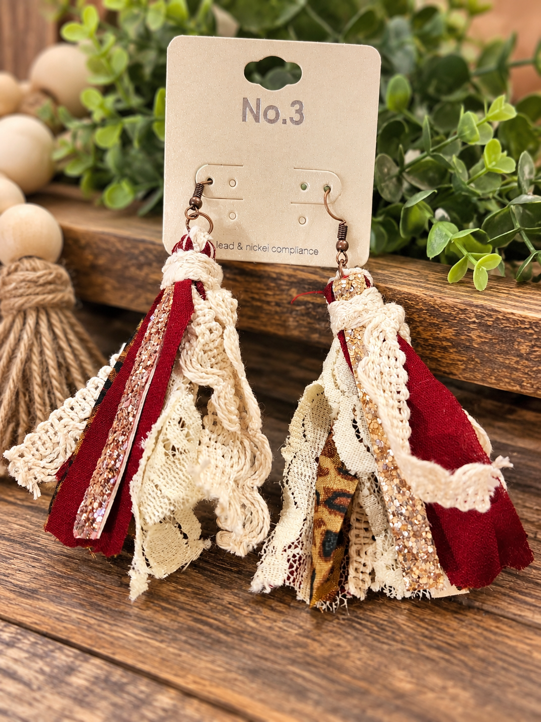 Maroon ribbon earrings