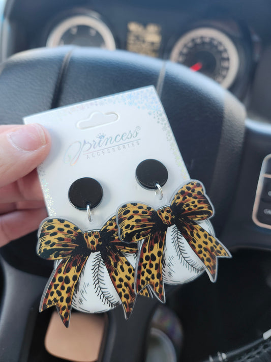 Cheetah bow baseball earrings