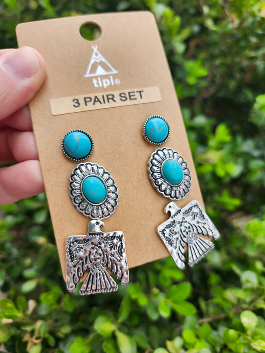 3 pair earrings freebird