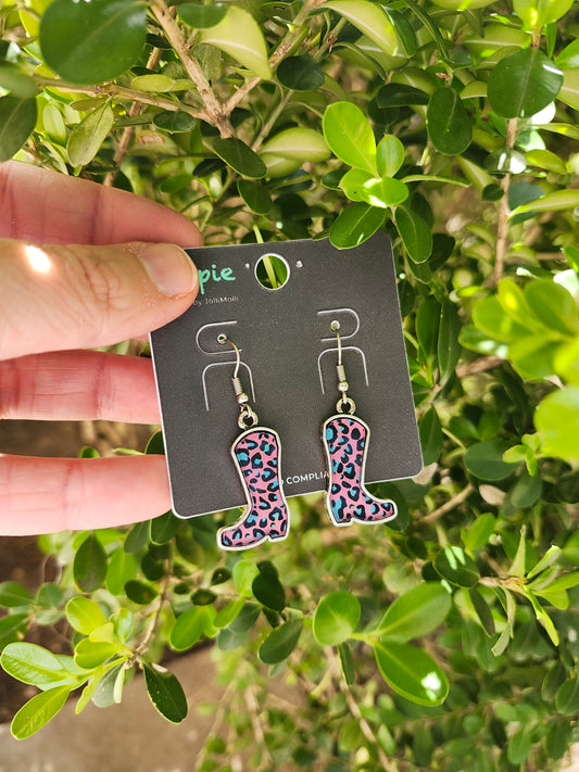 Pink boots earrings