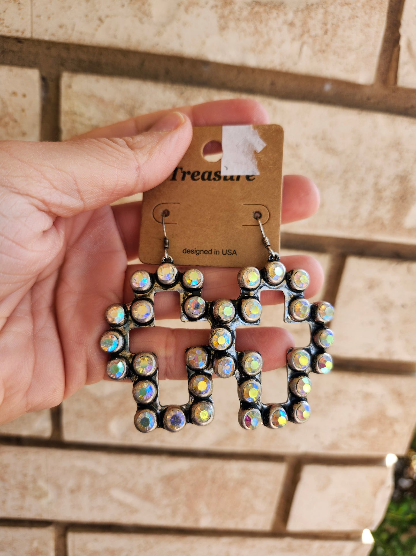 Ab stone cross earrings