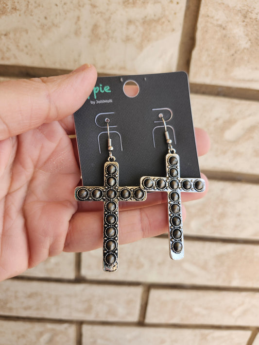 Cross stone earrings