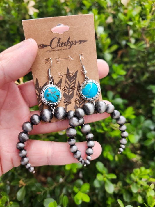 Circle turquoise stone earrings