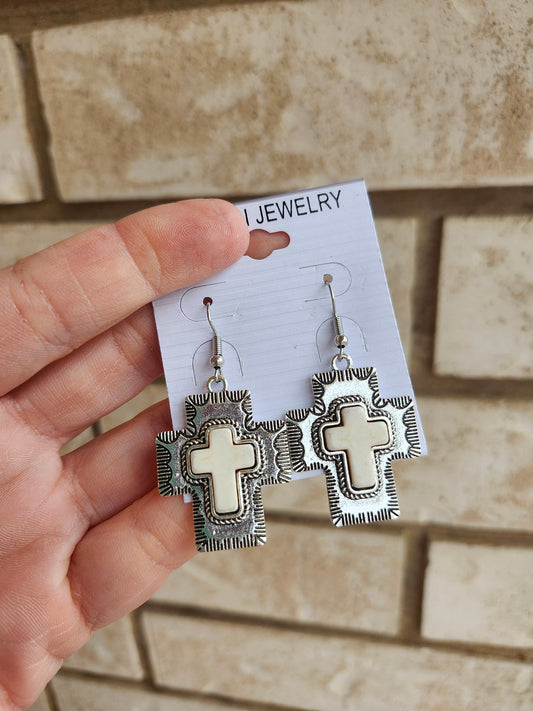 White cross earrings