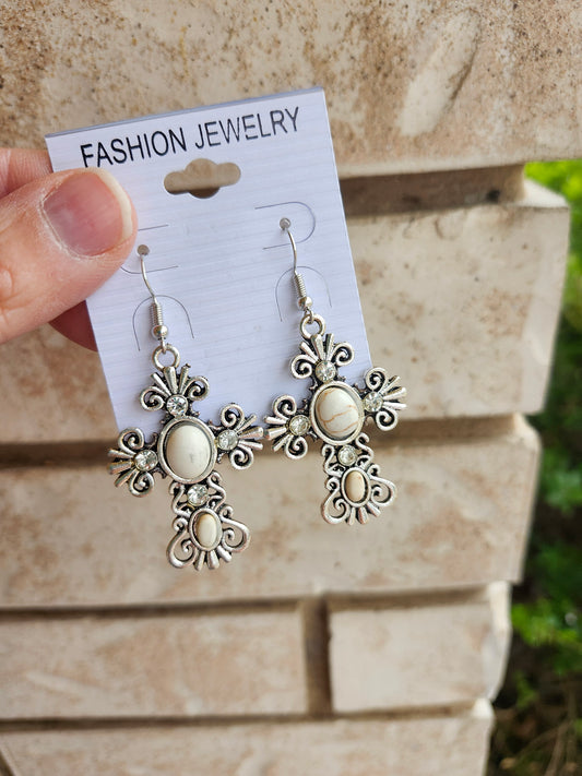 White cross earrings