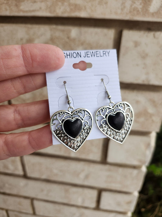 Black heart earrings