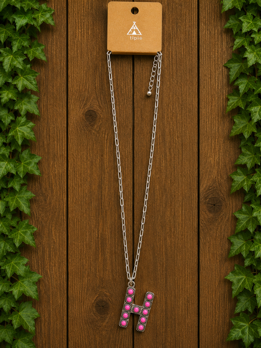 Letter pink H necklace