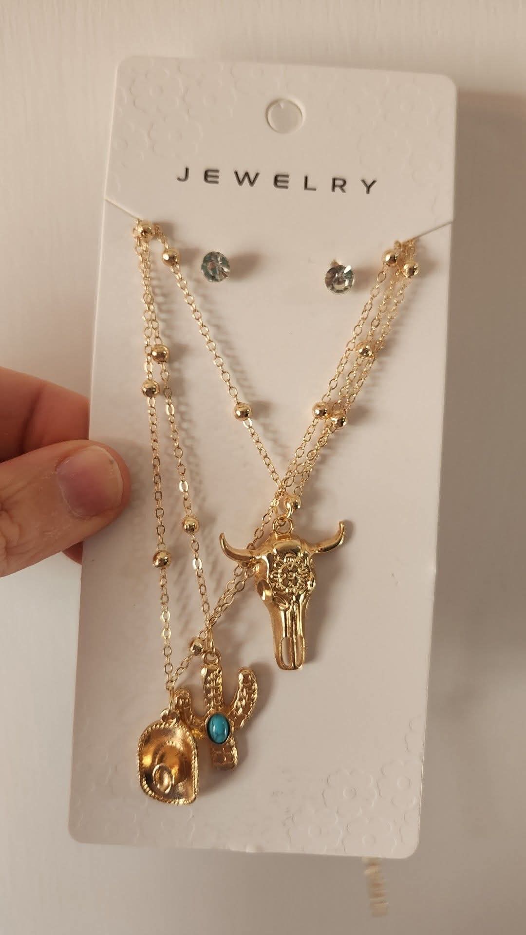 Gold cow cactus necklace