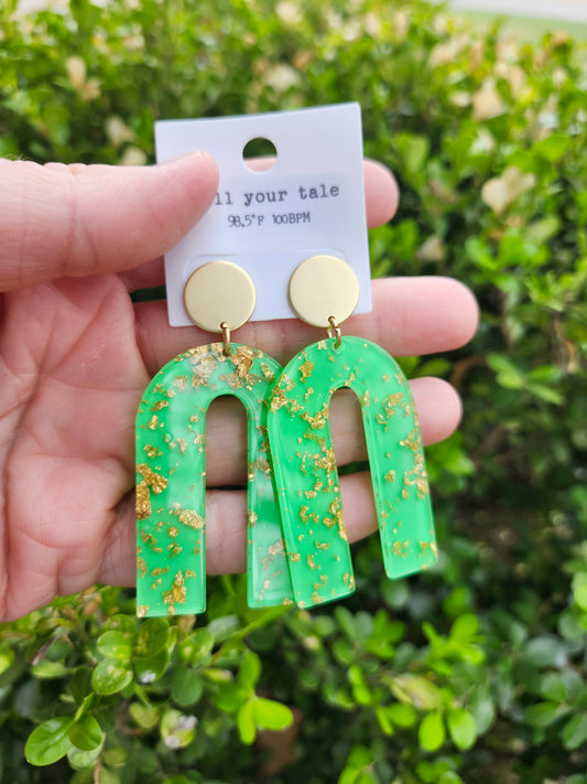 Gold green earrings