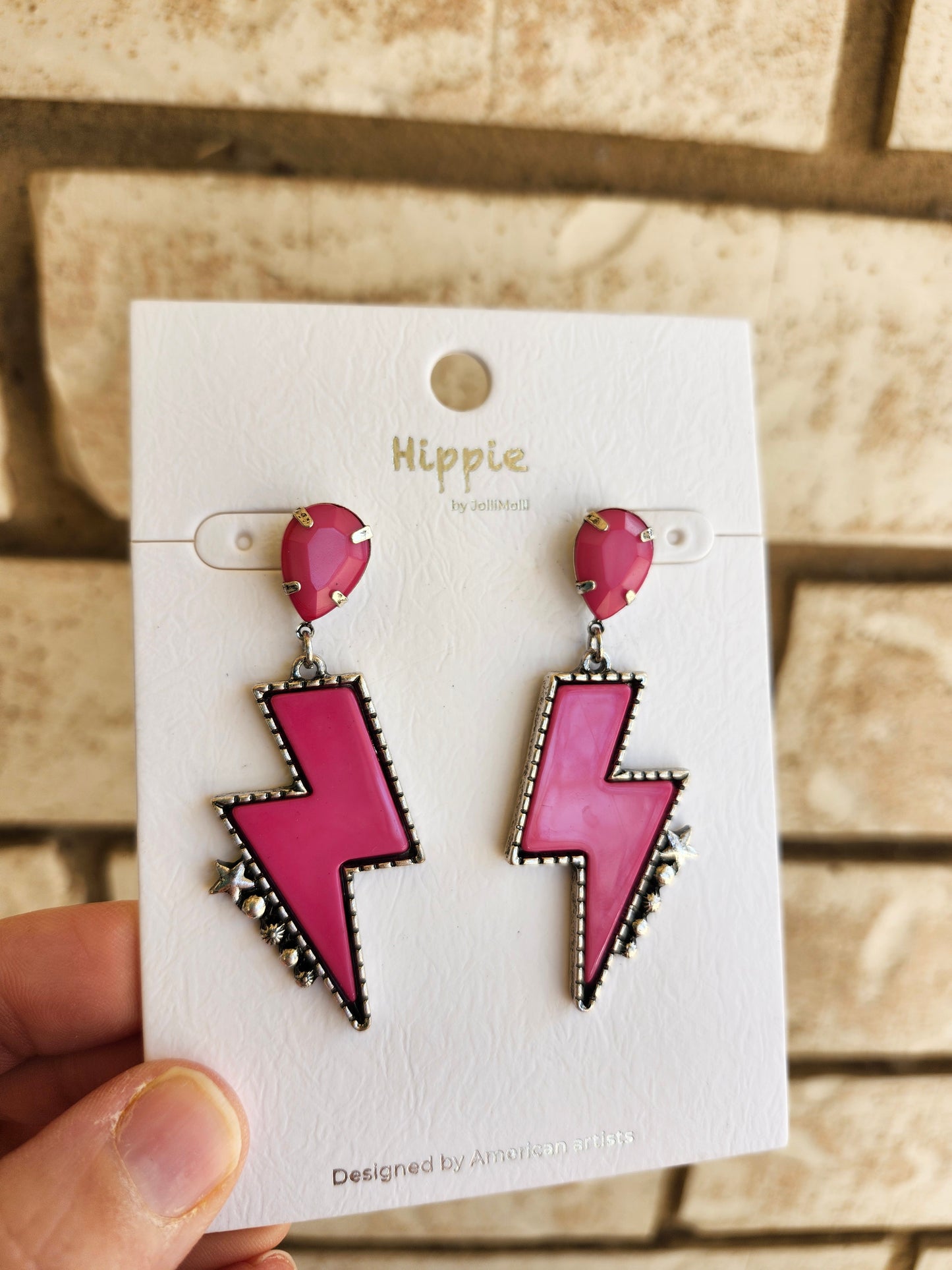 Pink lighting bolt earrings