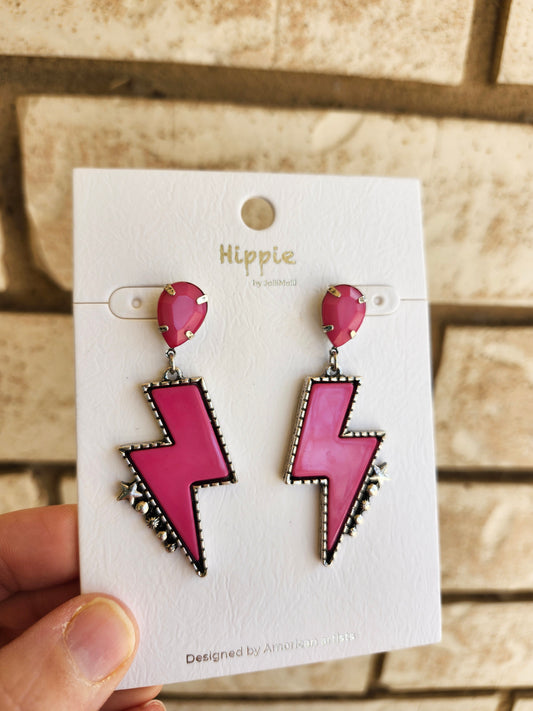 Pink lighting bolt earrings