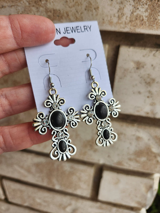 Black cross earrings