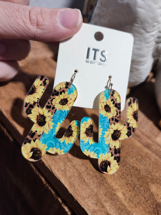 Sunflower cactus earrings