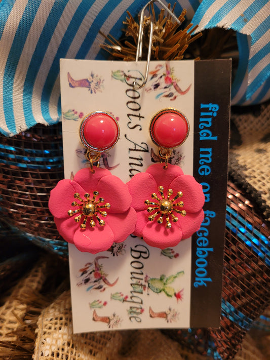 Hot pink flower earrings