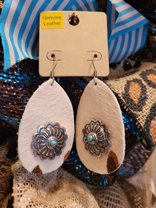 Brown and whitw cowhide earrings