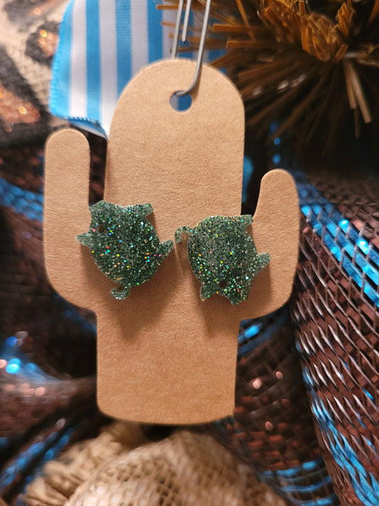 Green pig studd earrings