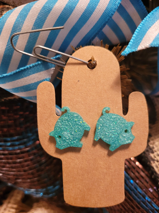 Teal pig studd earrings