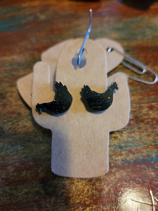 Black hen earrings