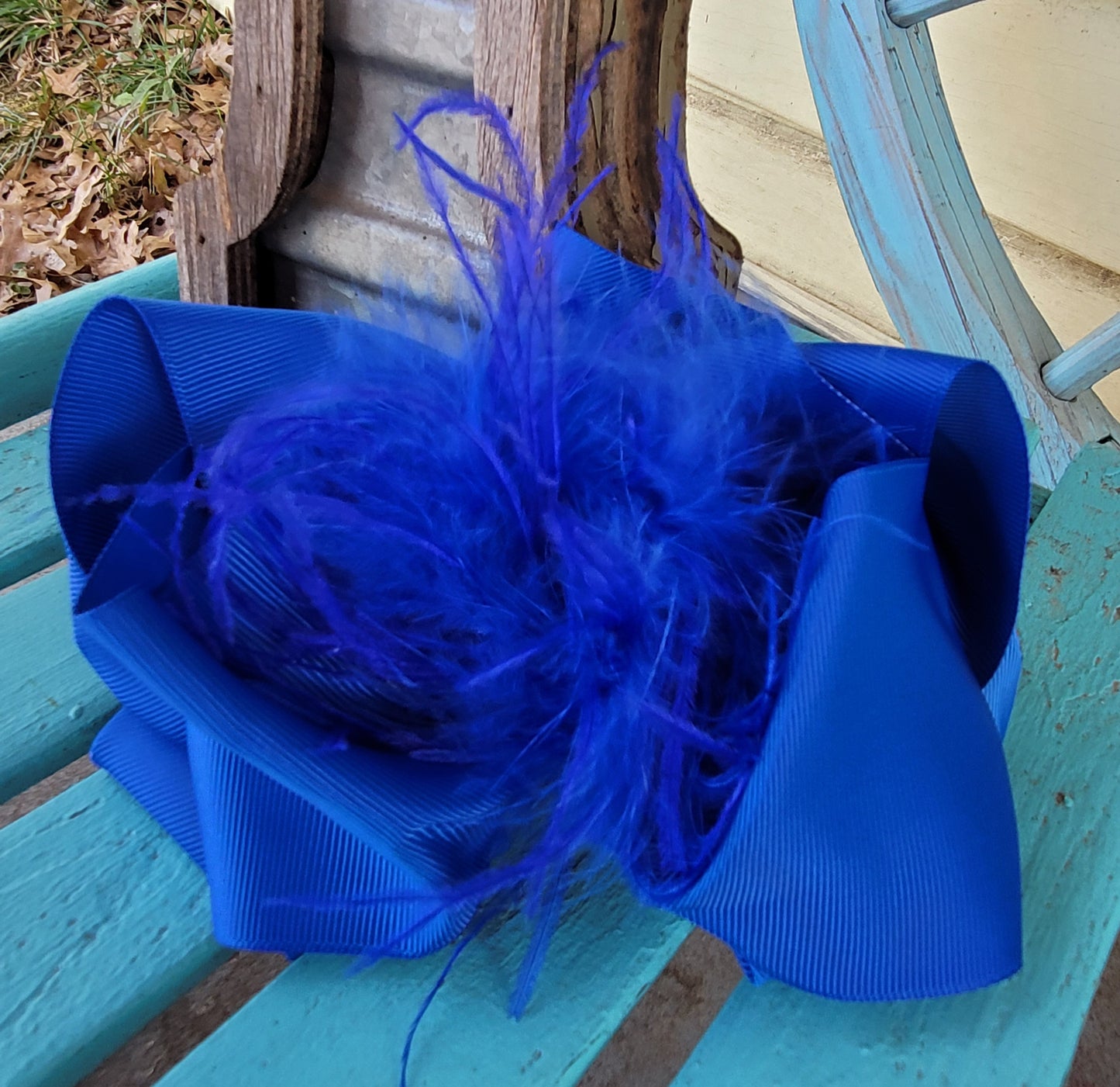 Royle blue feather bow