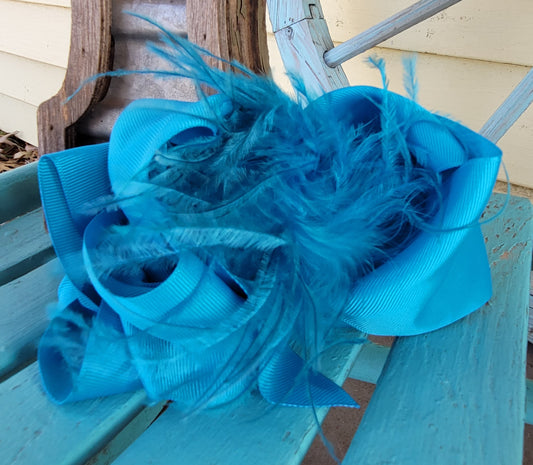 Aqua blue feather bow