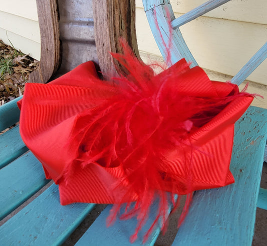 Poppy red feather bow