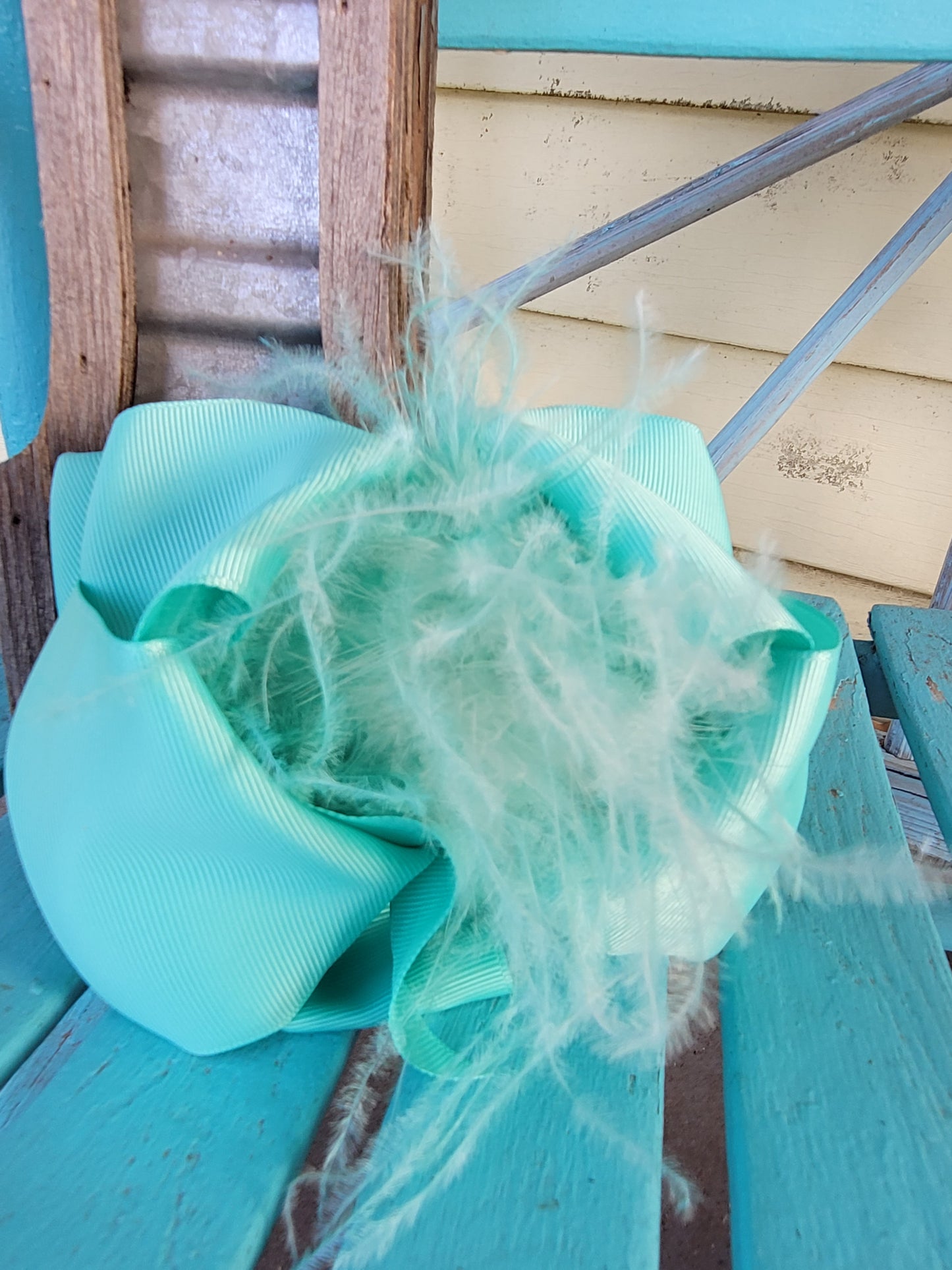 Turquoise feather bow