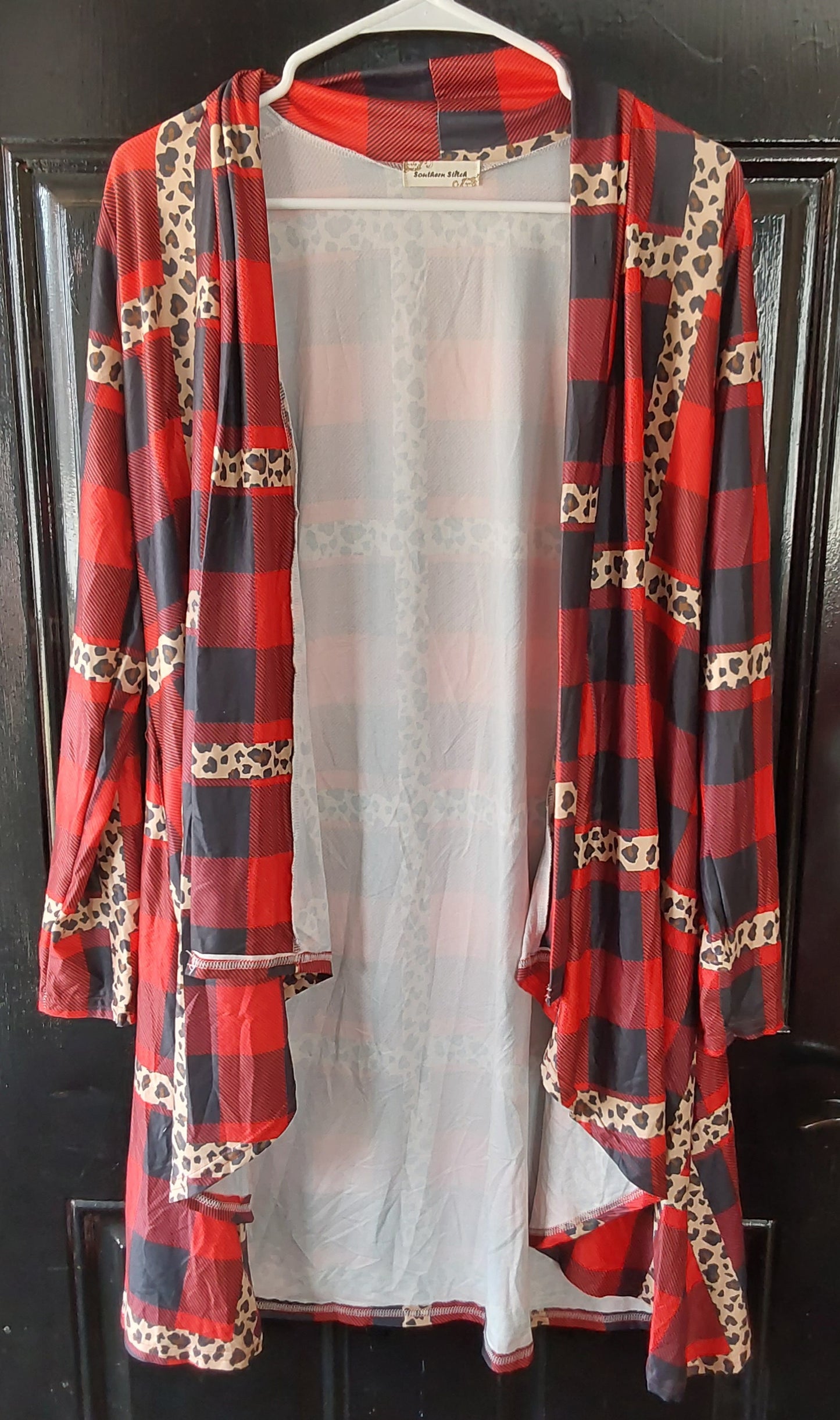 Red plaid cheetah long sleeve cover up