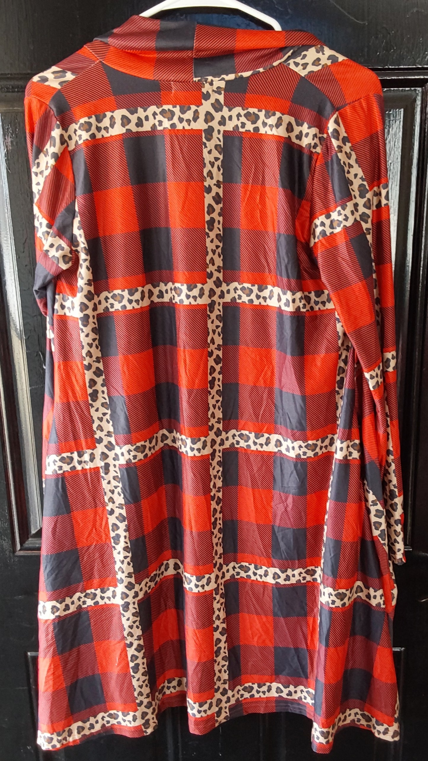 Red plaid cheetah long sleeve cover up