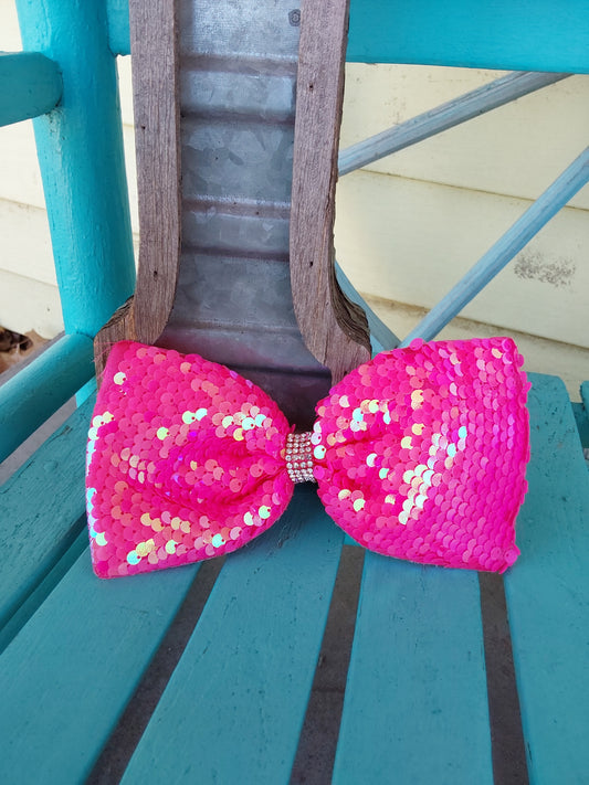 Hot pink sequin diamond bow