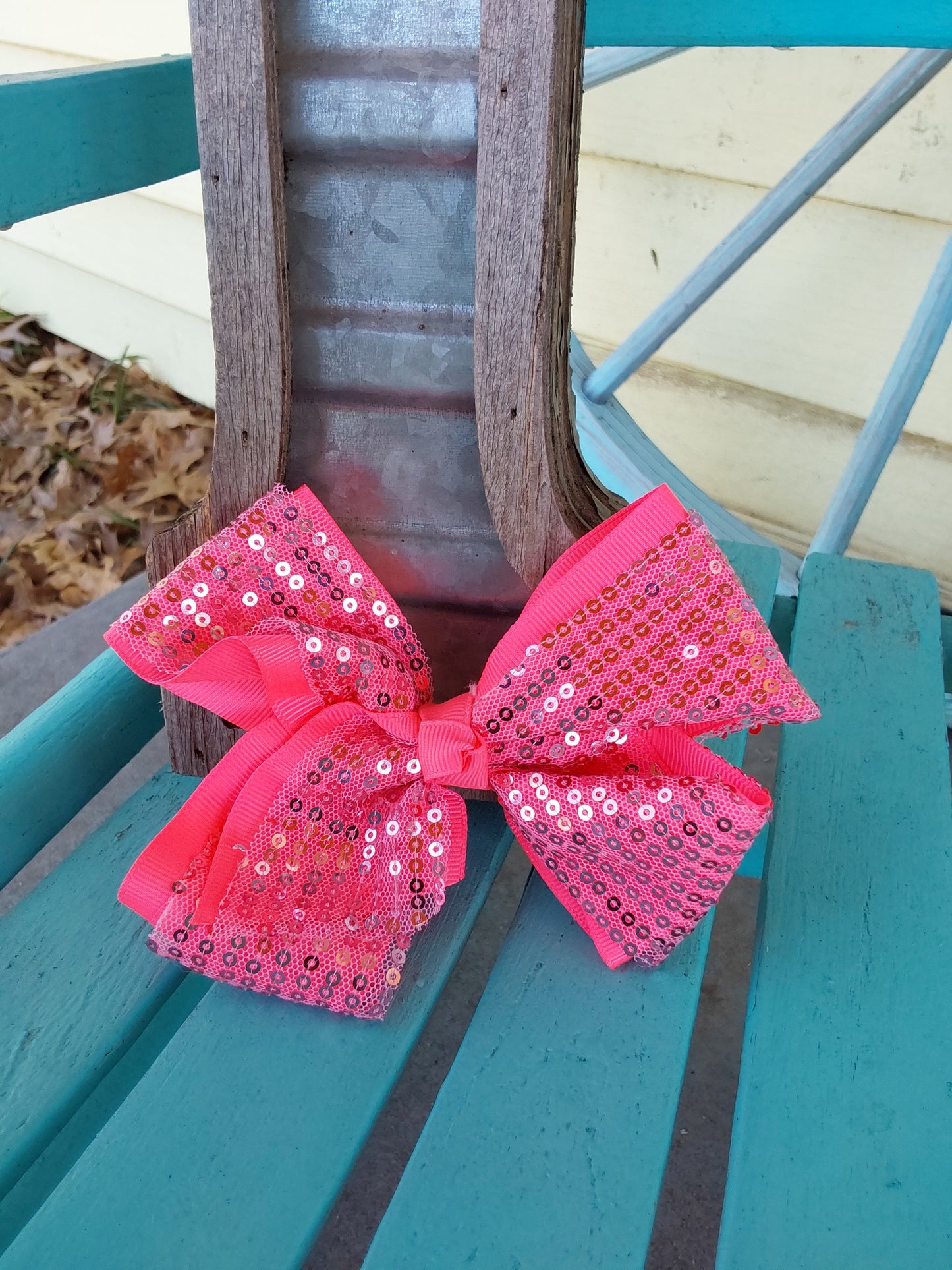 Hot pink ribbon sequins bow