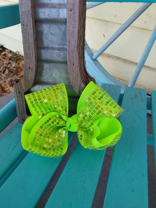 Lime green ribbon sequins bow