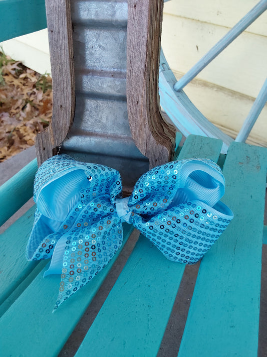 Aqua blue ribbon sequins bow