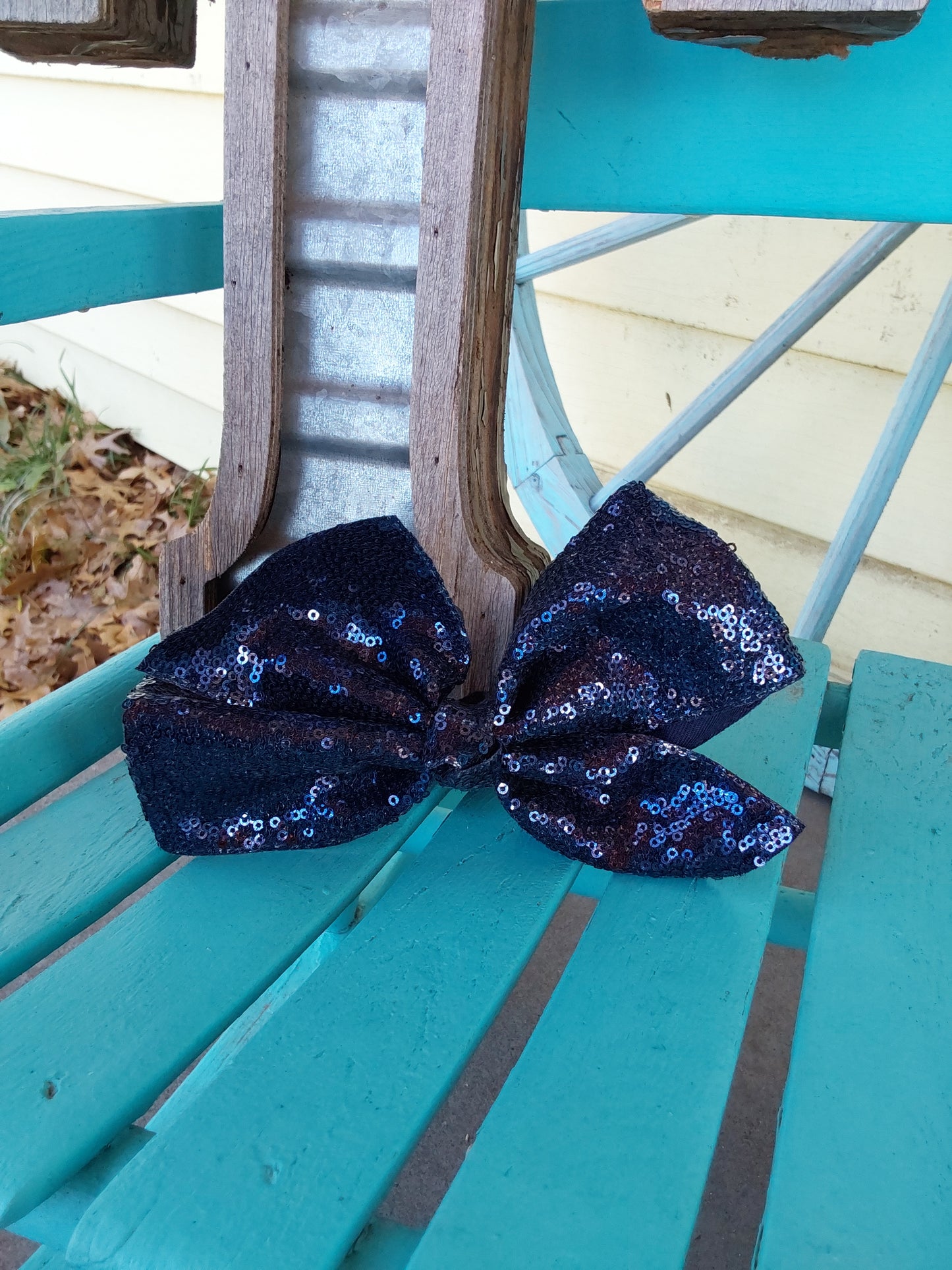 Navy blue sequin knot bow