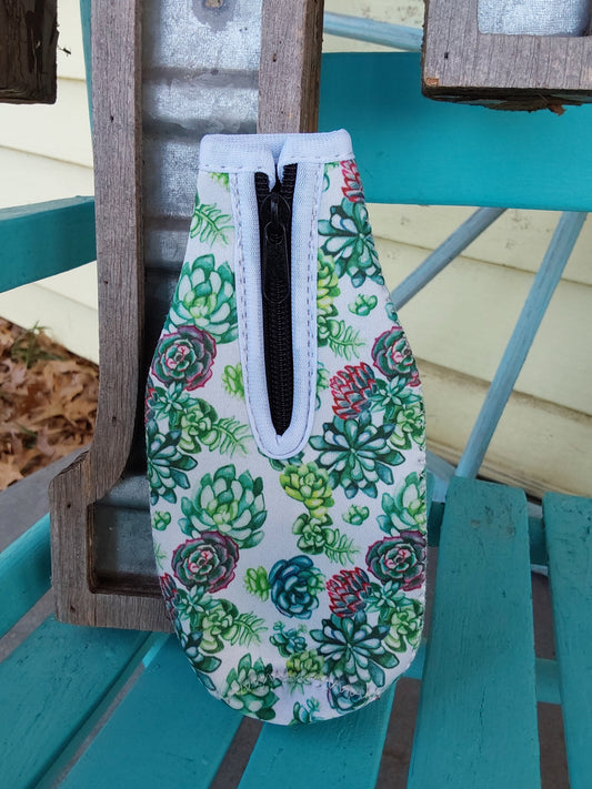 White with purple flowers bottle koozie