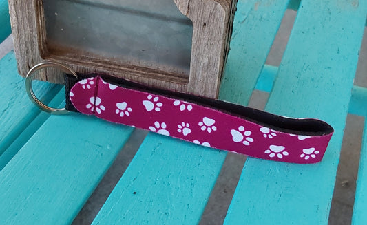 Maroon paw prints keychain