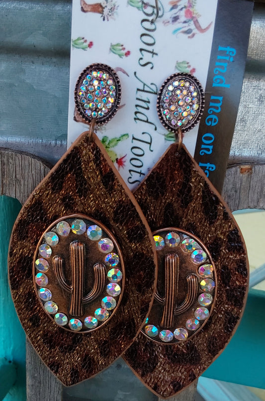 Cheetah crystal cactus earrings