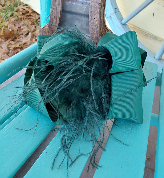 Forrest green feather bow