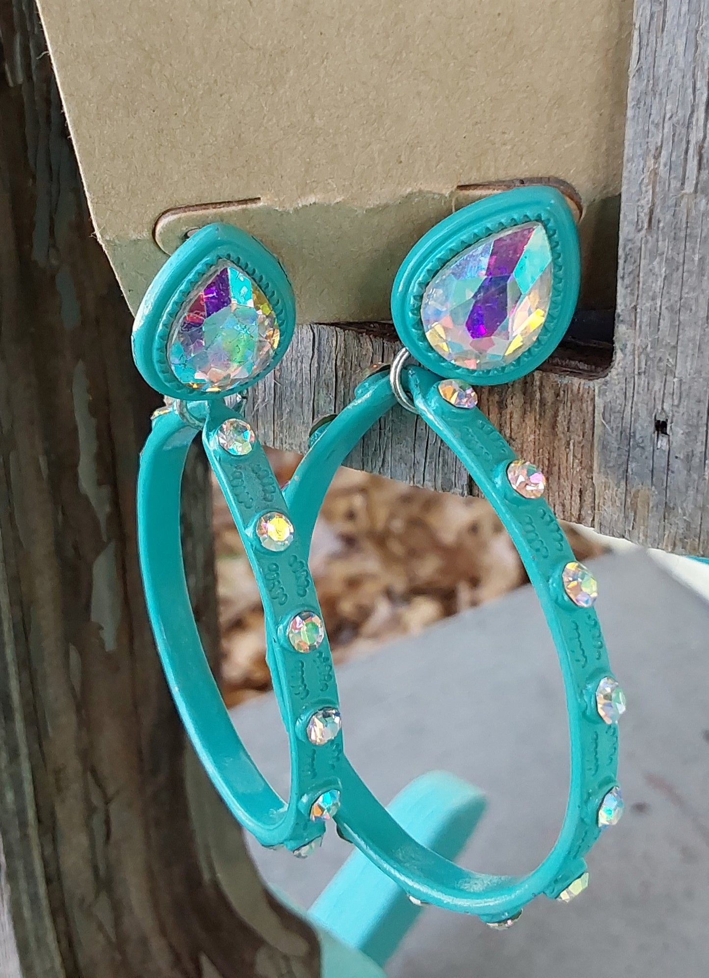 Turquoise crystal hoop earrings