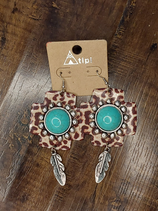 Cheetah turquoise stone earrings ( heavy )