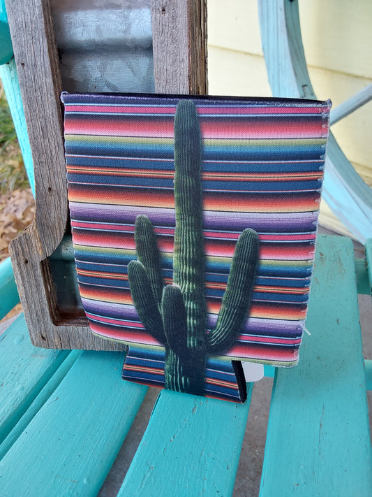 Serape cactus small can koozie