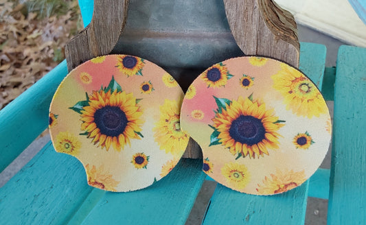 Sunset sunflower car coasters